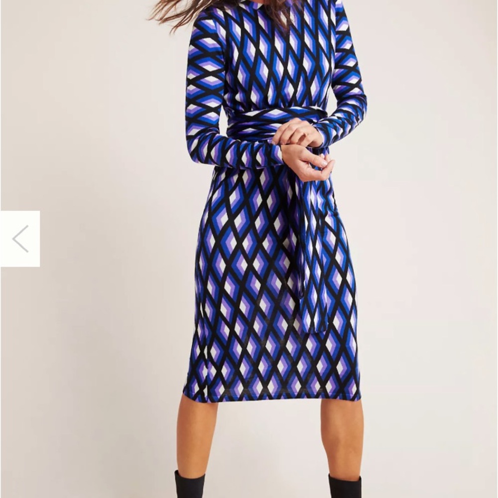 Diane von Furstenberg Merino Wool Midi Gabel Dress, Diamond Geometric Pattern, S